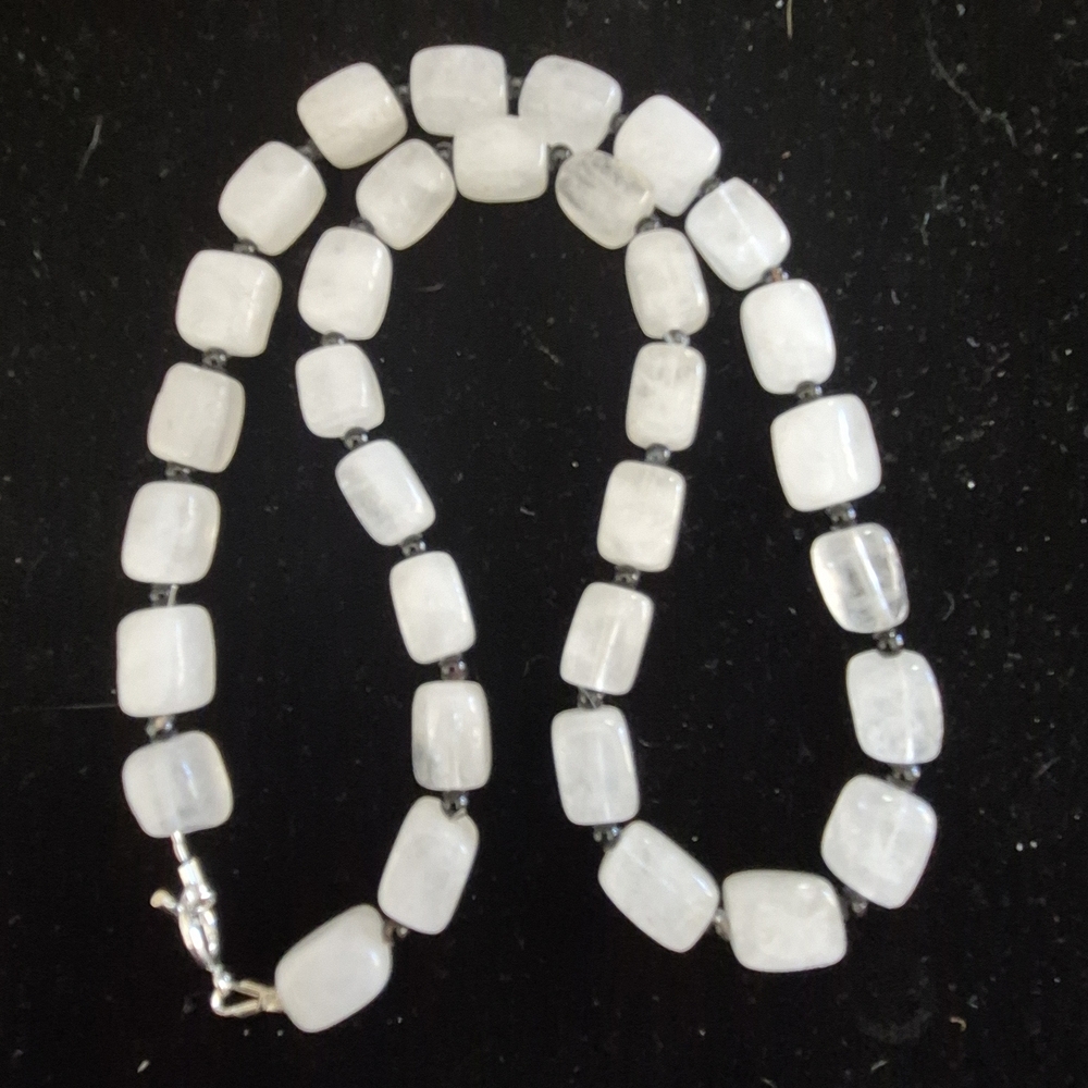 White Quartz And Botswana Agate Necklace With Sterling Toggle Clasp